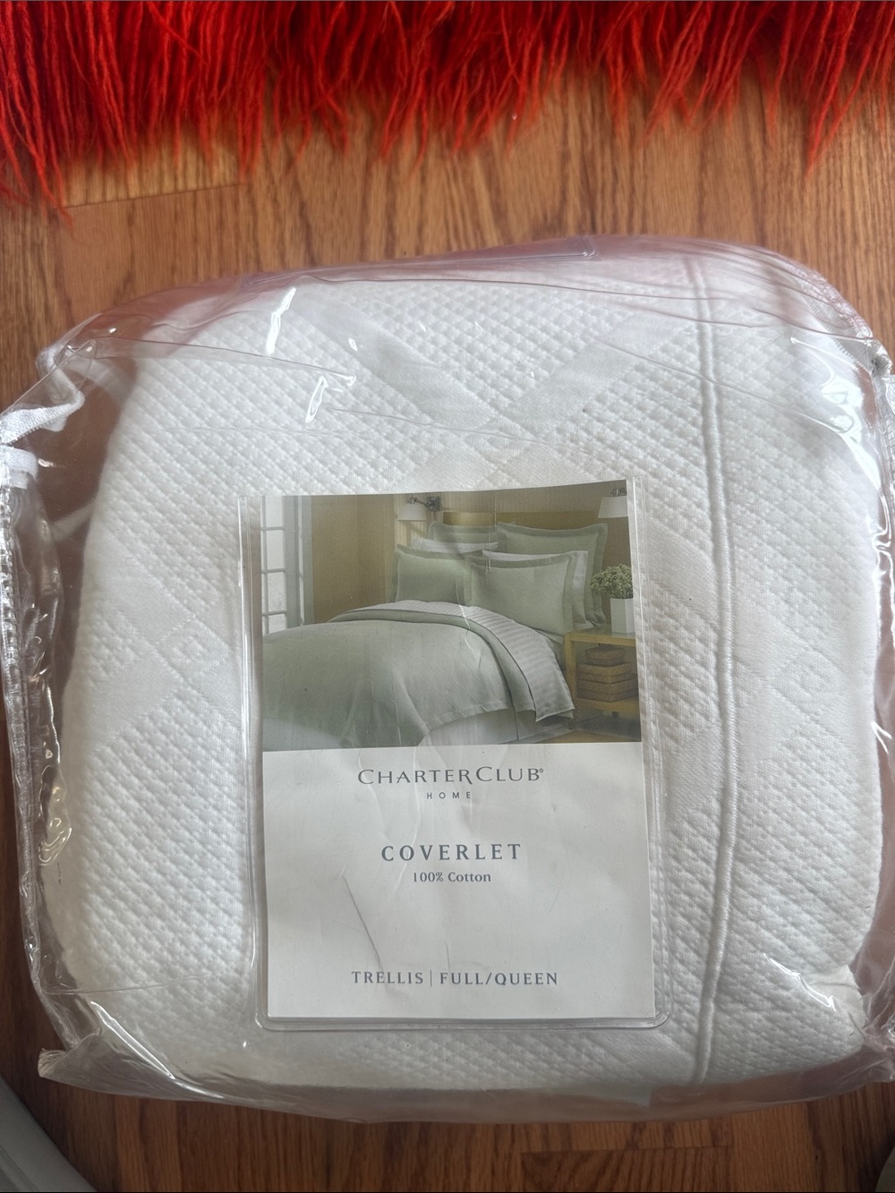 Charter Club White Trellis Cotton Coverlet - Full/Queen